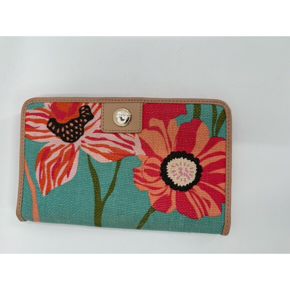 Spartina 449 Daufuskie Island Floral Snap Wallet Linen Print Leather Bifold - Picture 3 of 10